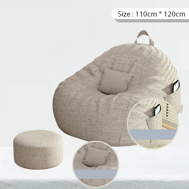 Size of Beige Padded Bean Bag Chair..