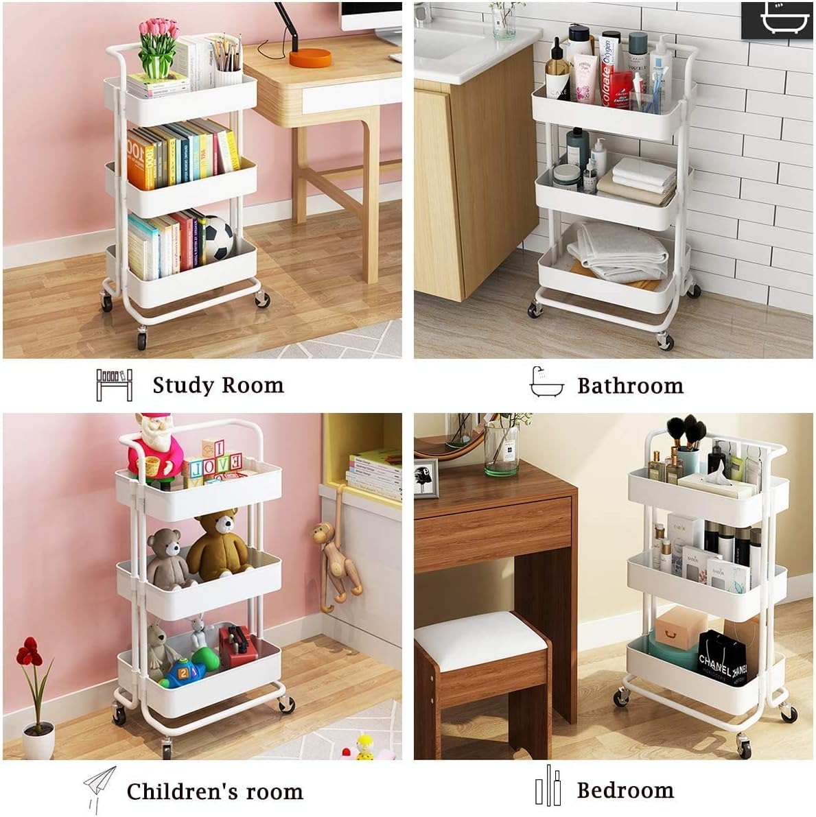 areas to use 3-Tier Trolley Cart Organizer
