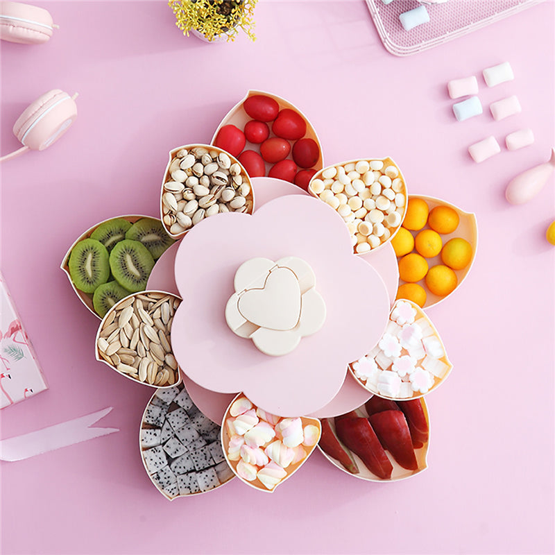 Flower Design Snack Box - Double-Layer Storage Plate for Dried Fruit, Snacks, Candy Flower Design Snack Box - Double-Layer Storage Plate for Dried Fruit, Snacks, Candy