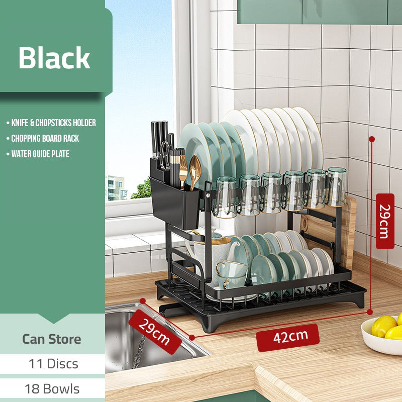 2 Tier Dish Drying Rack with Cutlery Holder, Cup Rack, Drainboard 2 Tier Dish Drying Rack with Cutlery Holder, Cup Rack, Drainboard