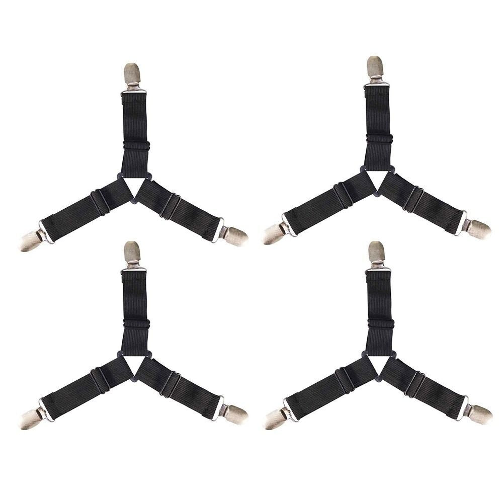4 Triangle Elastic Suspenders with Gripper Clips for Bedsheets, Mattresses