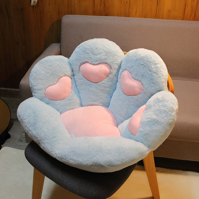 Blue cat paw cute cushion on chair