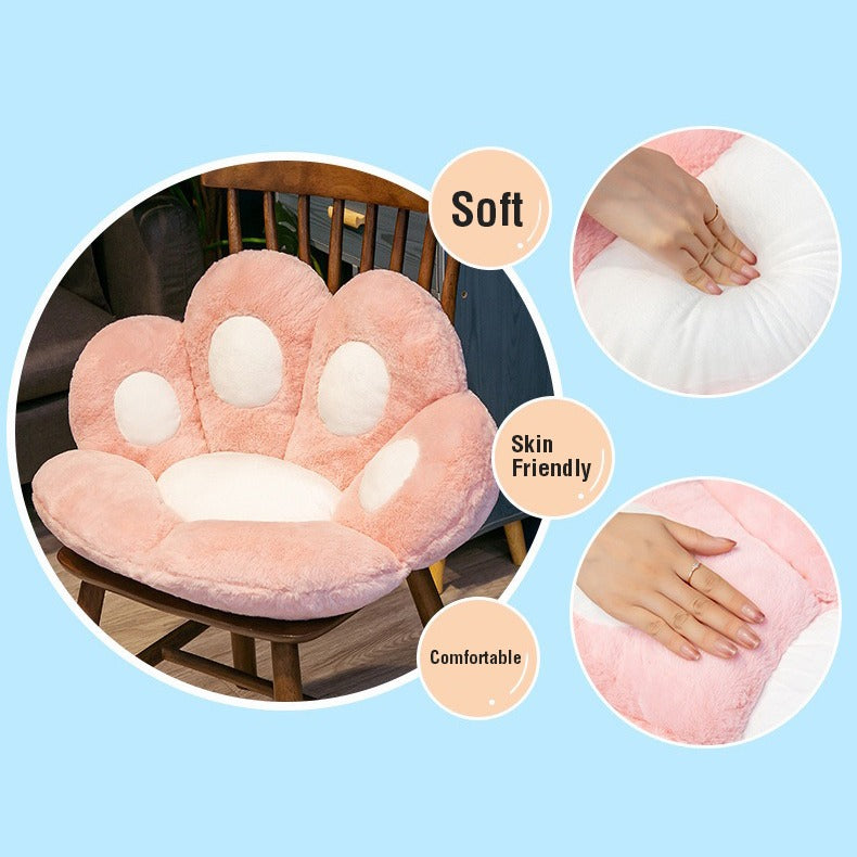 Women showing how soft, comfortable and skin friendly is cat paw cushion.