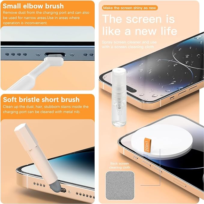 20-in-1 Multi-Functional Cleaning Tools Kit for Keyboards, AirPods, iPhone, Mobile, Computer, Laptop, Camera, Headphones 20-in-1 Multi-Functional Cleaning Tools Kit for Keyboards, AirPods, iPhone, Mobile, Computer, Laptop, Camera, Headphones