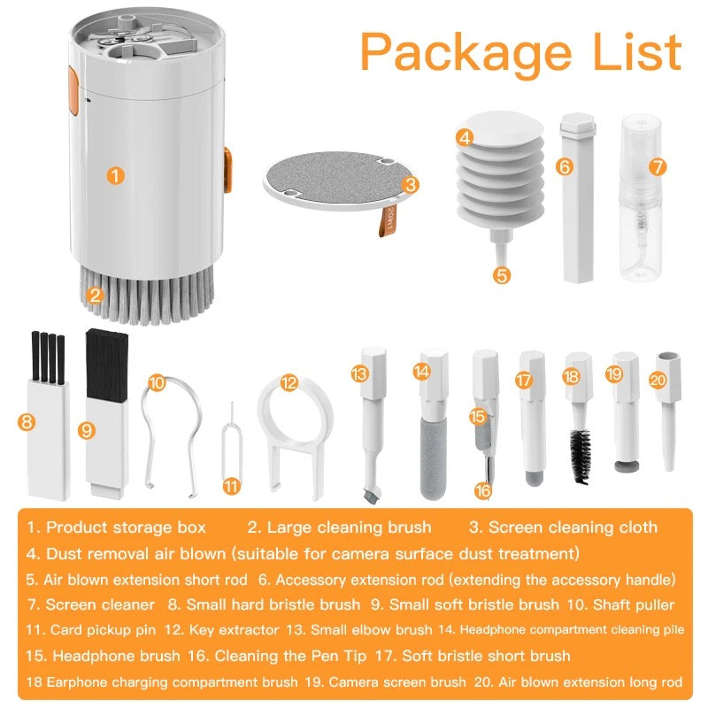 20-in-1 Multi-Functional Cleaning Tools Kit for Keyboards, AirPods, iPhone, Mobile, Computer, Laptop, Camera, Headphones 20-in-1 Multi-Functional Cleaning Tools Kit for Keyboards, AirPods, iPhone, Mobile, Computer, Laptop, Camera, Headphones