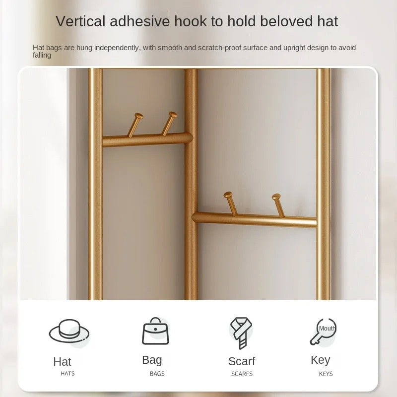 Vertical adhesive hook to hold beloved hat. Hat and bag can be hung independently, with smooth and scratch-proof surface and upright design to avoid falling.