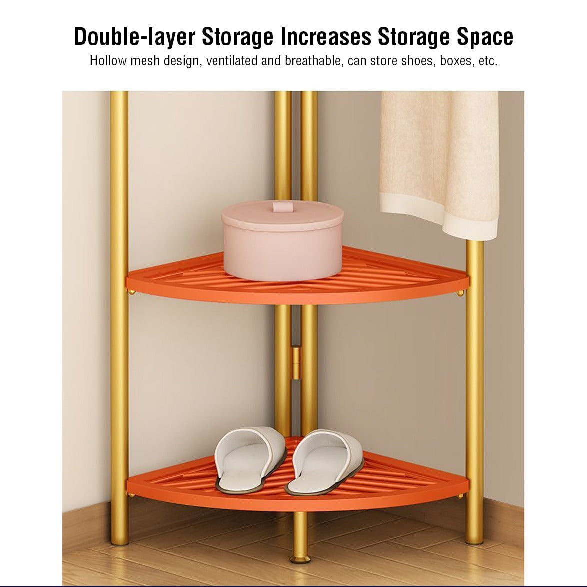 Double layer storage increases storage space. Hollow mesh design, ventilated and breathable, can store boxes, shoes, etc.