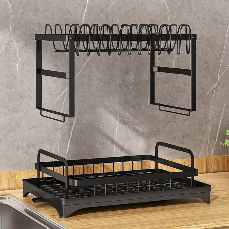 2 Tier Dish Drying Rack with Cutlery Holder, Cup Rack, Drainboard 2 Tier Dish Drying Rack with Cutlery Holder, Cup Rack, Drainboard