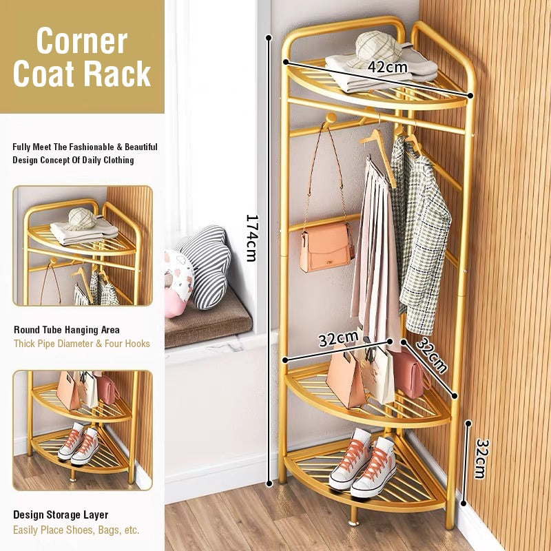 Here describes about the length, height and weight of golden color garment clothing rack.