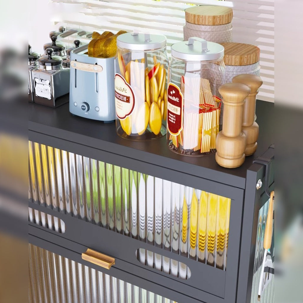 Kitchen Storage Rack Cabinet - Countertop Cutlery and Dish Organizer with Drawer for Utensils, and Cookware