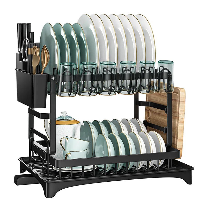 2 Tier Dish Drying Rack with Cutlery Holder, Cup Rack, Drainboard 2 Tier Dish Drying Rack with Cutlery Holder, Cup Rack, Drainboard