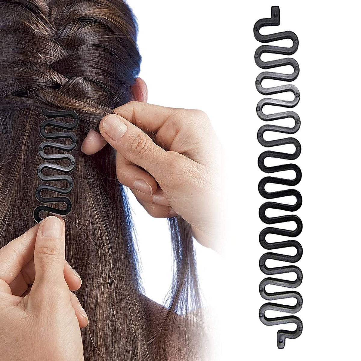 somebody braiding hair for a lady with Hair Braiding Tool