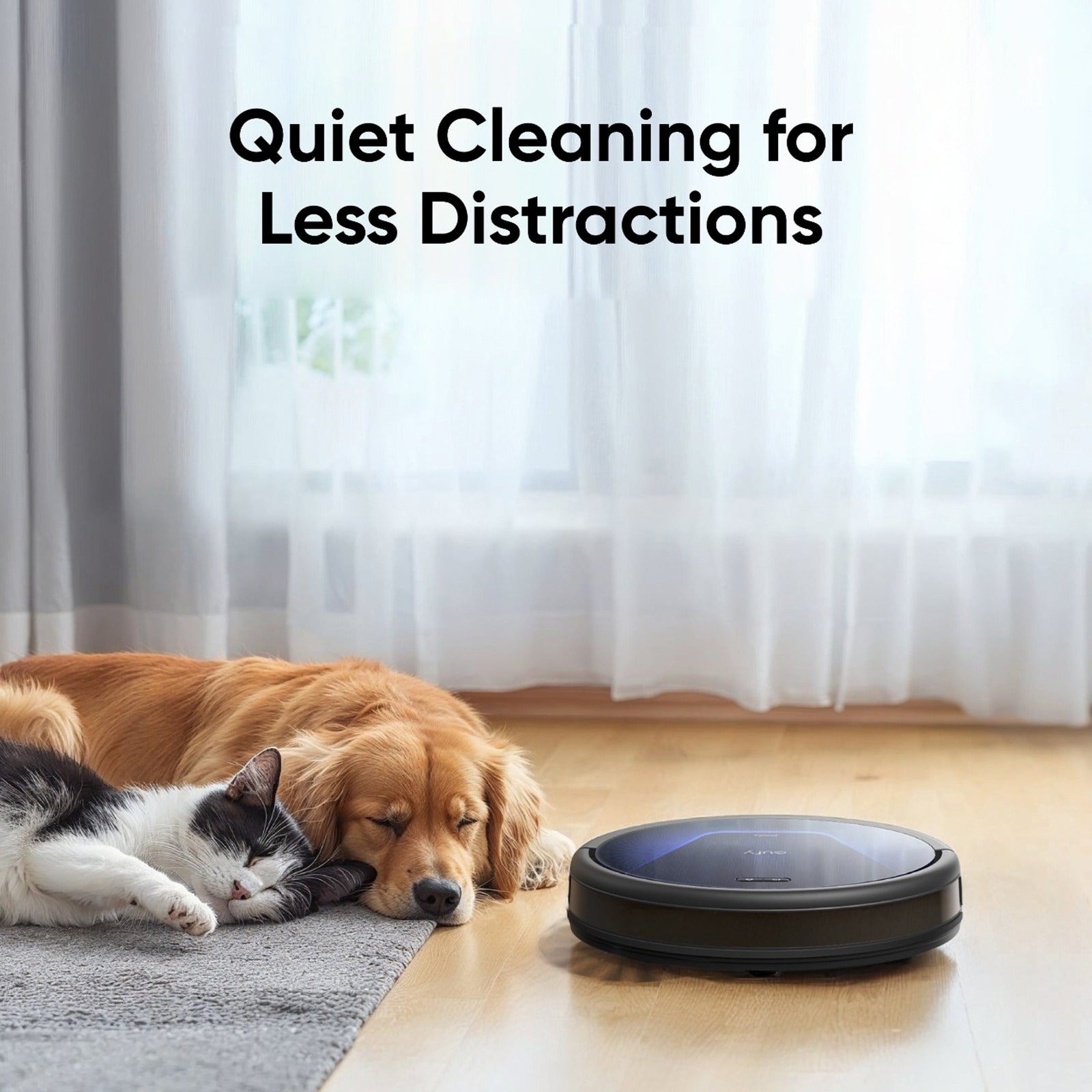 eufy G50 Hybrid Robot Vacuum & Mop is Cleaning Floor Silently without Distracting Pets.