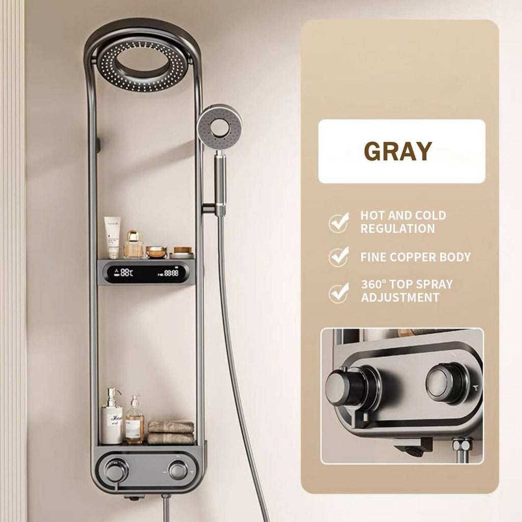 Thermostatic Shower Panel, Rain Shower Faucet Set, Digital display Bathroom Shower with Storage Rack Thermostatic Shower Panel, Rain Shower Faucet Set, Digital display Bathroom Shower with Storage Rack