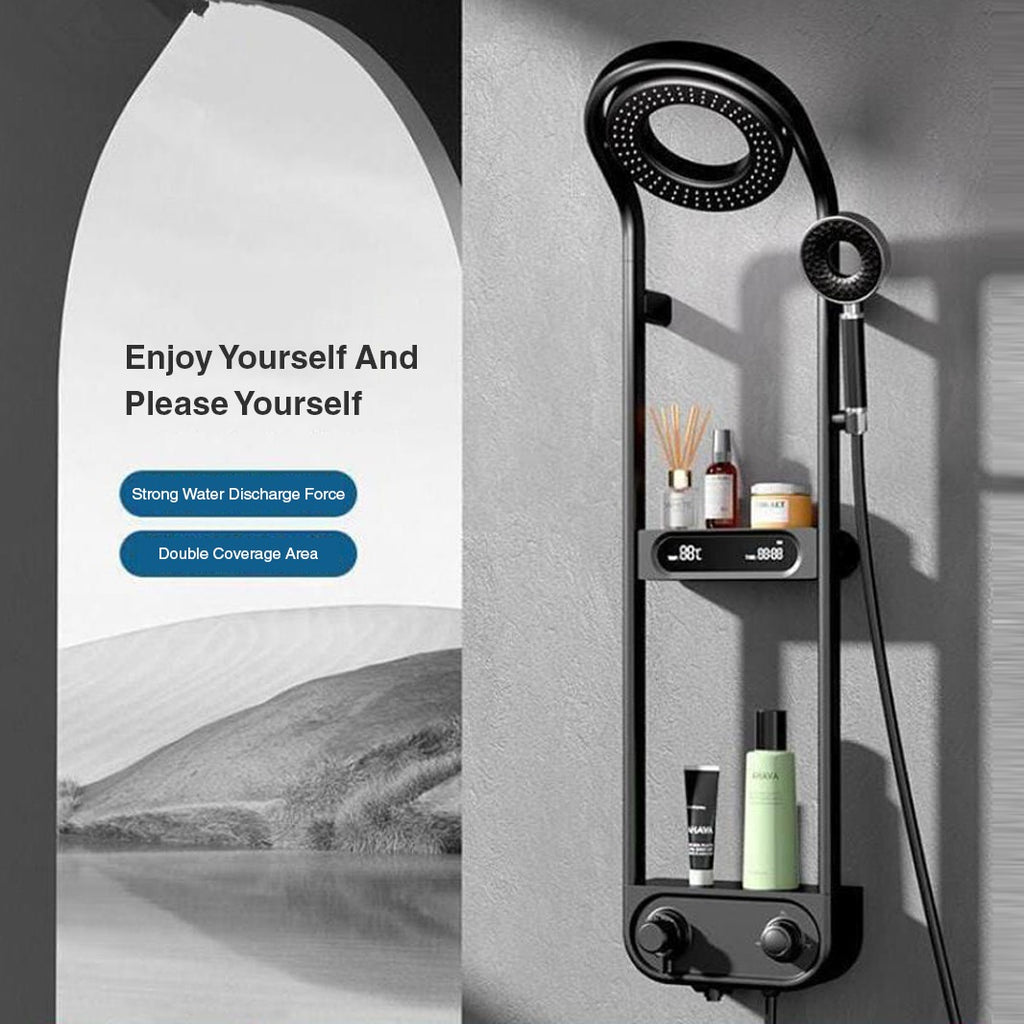 Thermostatic Shower Panel, Rain Shower Faucet Set, Digital display Bathroom Shower with Storage Rack Thermostatic Shower Panel, Rain Shower Faucet Set, Digital display Bathroom Shower with Storage Rack