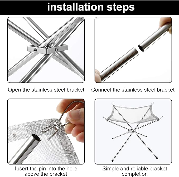 Installation Steps of Folding Camping Fire Stand Rack.