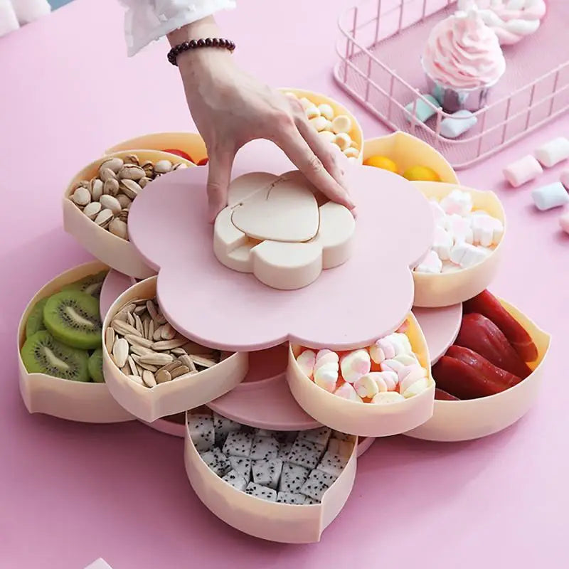 Flower Design Snack Box - Double-Layer Storage Plate for Dried Fruit, Snacks, Candy Flower Design Snack Box - Double-Layer Storage Plate for Dried Fruit, Snacks, Candy