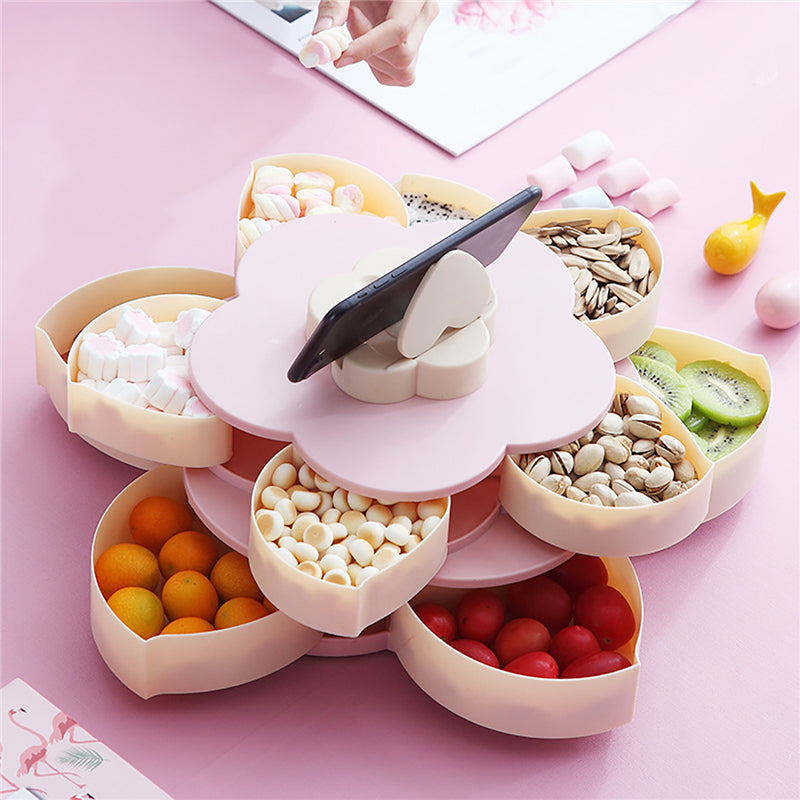 Flower Design Snack Box - Double-Layer Storage Plate for Dried Fruit, Snacks, Candy