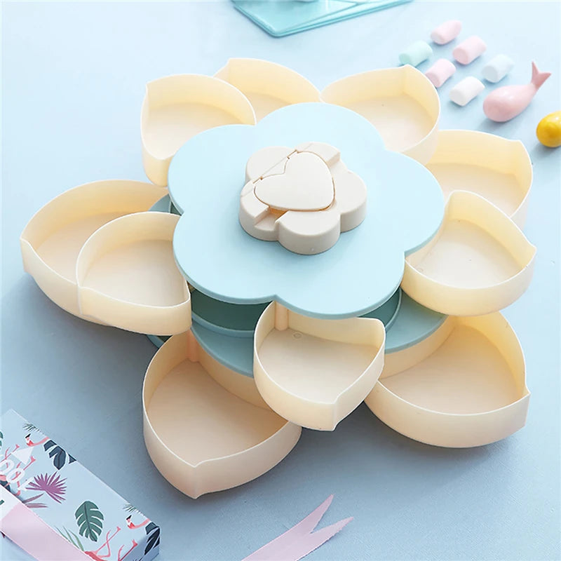 Flower Design Snack Box - Double-Layer Storage Plate for Dried Fruit, Snacks, Candy