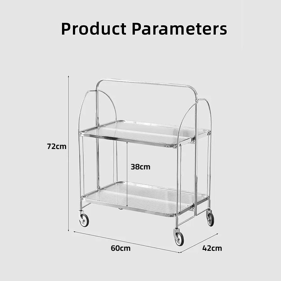 Folding 2-Tier Serving Trolley, Storage Rolling Cart, Mobile Glass Dining Rack Shelf Folding 2-Tier Serving Trolley, Storage Rolling Cart, Mobile Glass Dining Rack Shelf
