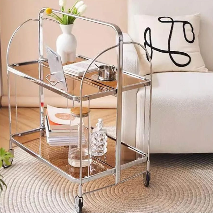 Folding 2-Tier Serving Trolley, Storage Rolling Cart, Mobile Glass Dining Rack Shelf Folding 2-Tier Serving Trolley, Storage Rolling Cart, Mobile Glass Dining Rack Shelf