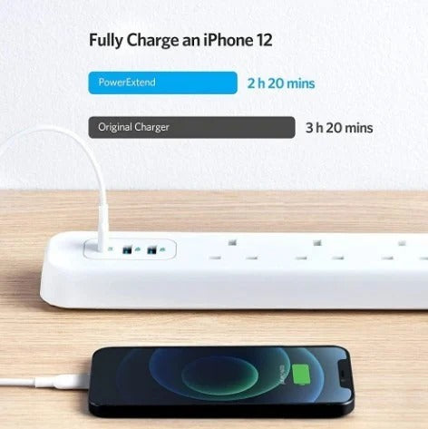 Power Extended 3 USB‐C Strip is used to charge an iphone