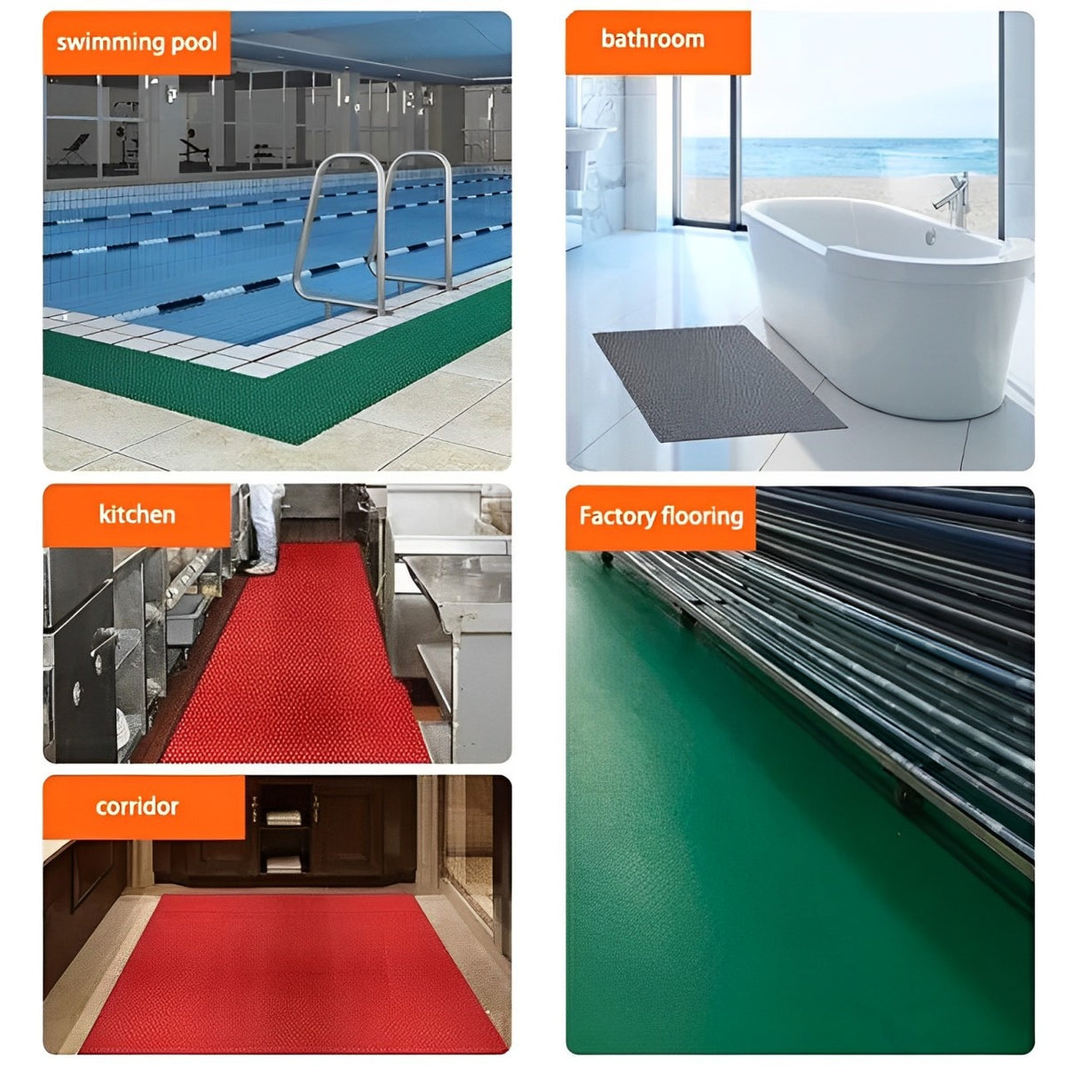 different places where bathrrom rug, non slippery mat ca be kept