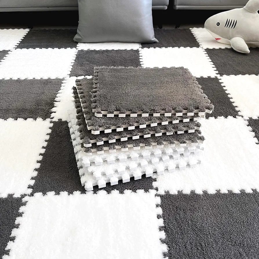Grey and White Carpet Tile Floor Mat.
