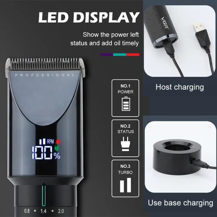 VGR V-698 Professional Electric Hair Clipper - Hair Cutting Trimmer Machine with LED Display, USB Charging, Hair Cutting Accessories