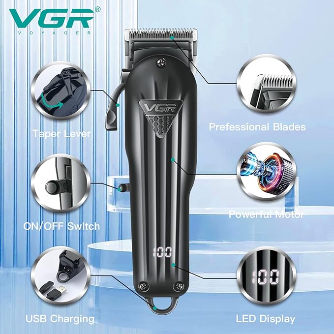VGR V-282 Hair Clipper- Professional Hair Trimmer for Men, Cordless, LED Display