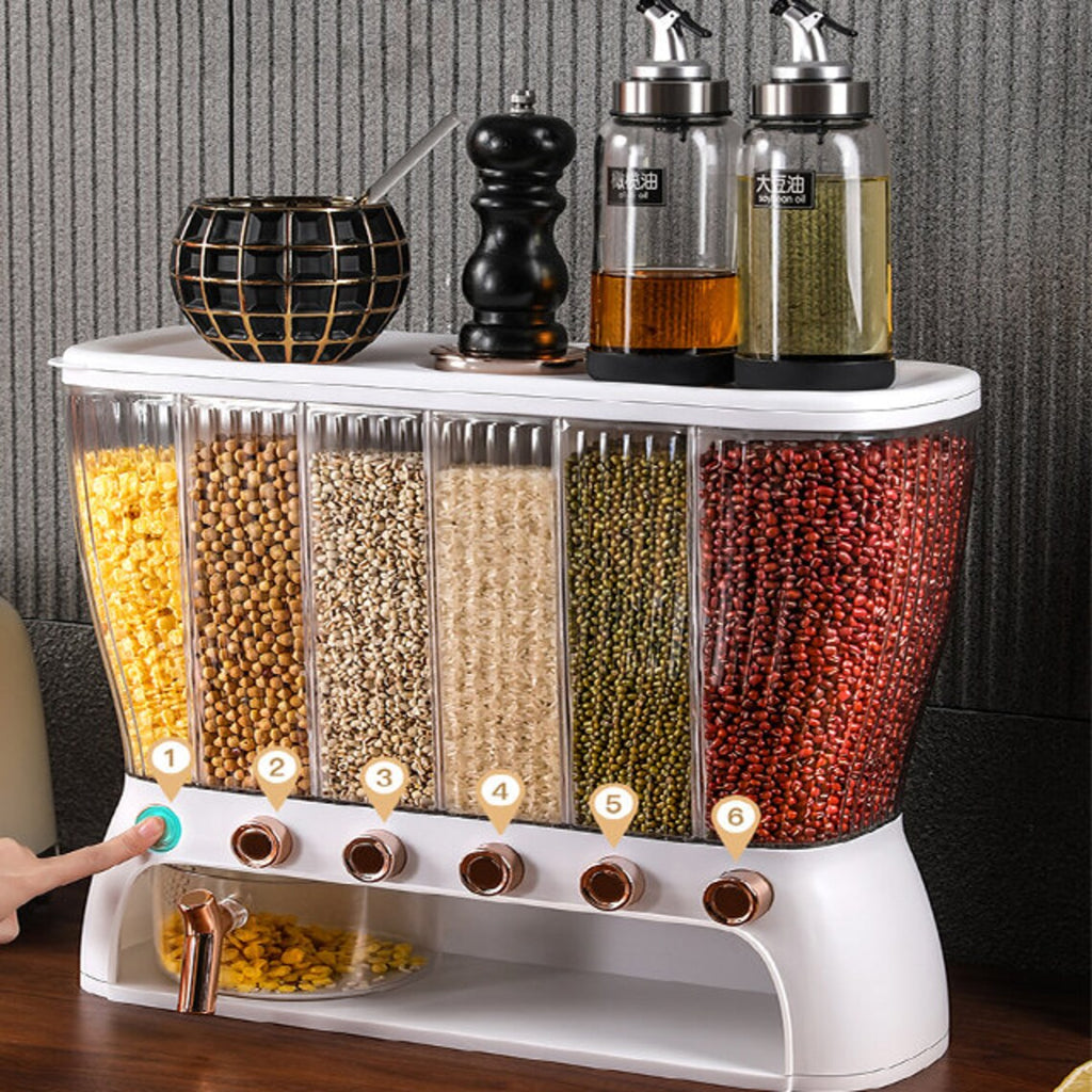 6 Grids ~12 Kg Rice Bucket Grain Organizer, Press-type Rice Storage Dispenser 6 Grids ~12 Kg Rice Bucket Grain Organizer, Press-type Rice Storage Dispenser