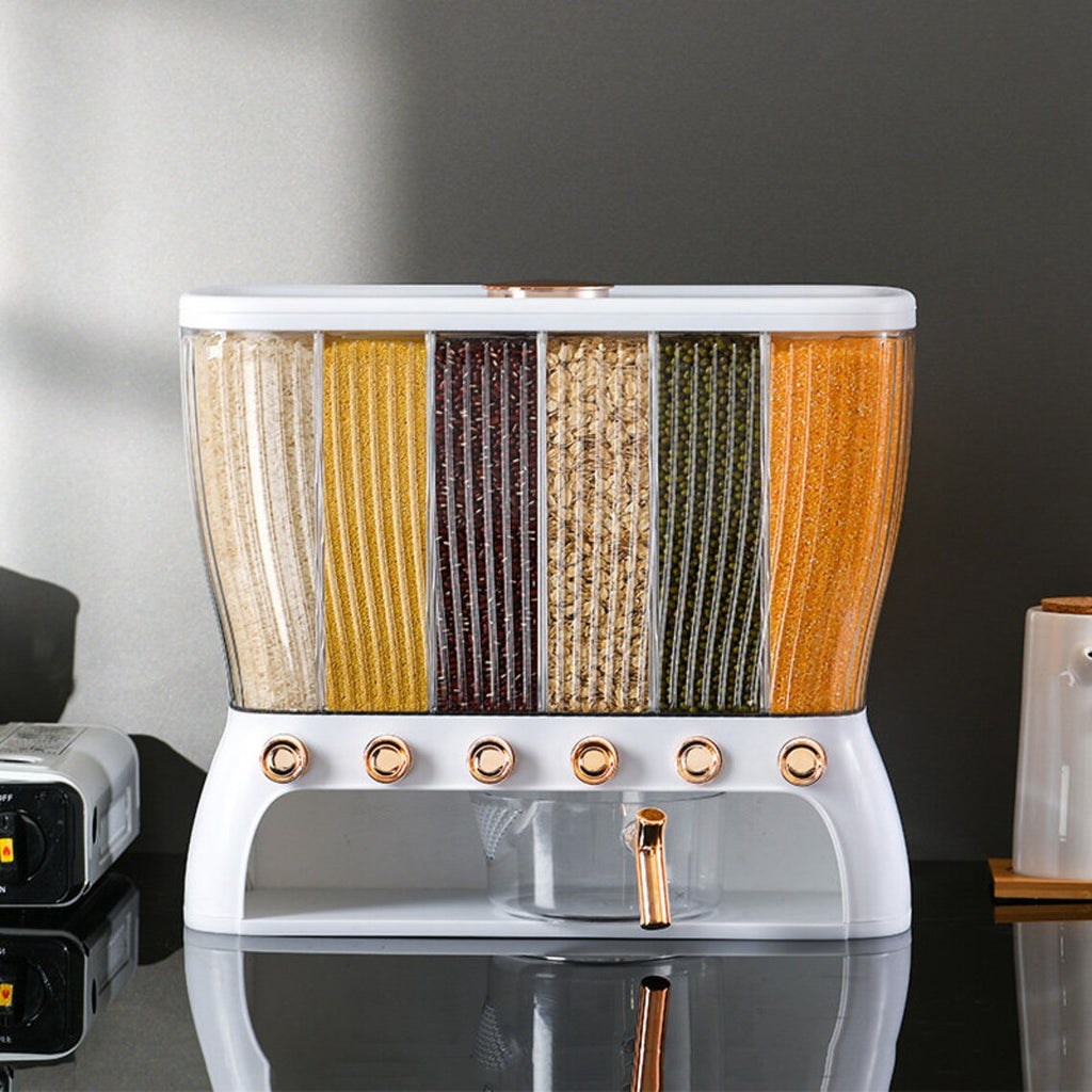 6 Grids ~12 Kg Rice Bucket Grain Organizer, Press-type Rice Storage Dispenser 6 Grids ~12 Kg Rice Bucket Grain Organizer, Press-type Rice Storage Dispenser