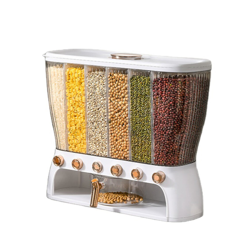 6 Grids ~12 Kg Rice Bucket Grain Organizer, Press-type Rice Storage Dispenser 6 Grids ~12 Kg Rice Bucket Grain Organizer, Press-type Rice Storage Dispenser