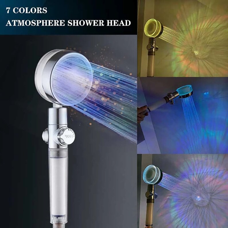 7 Color Handheld LED Shower Head Turbo Propeller Water Saving High Pressure Shower Head