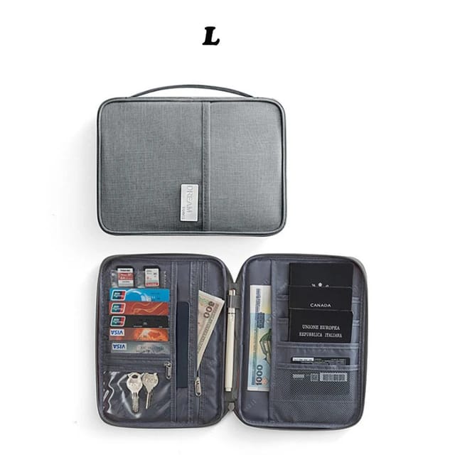Travel Passport and Document Organizer Bag - Multiple Compartments for Credit ID Cards, Certificate