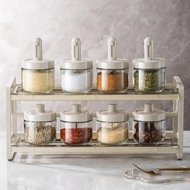 Sets of Glass Seasoning Jar With Retractable Spoon.