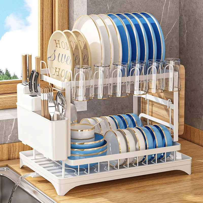 2 Tier Dish Drying Rack with Cutlery Holder, Cup Rack, Drainboard 2 Tier Dish Drying Rack with Cutlery Holder, Cup Rack, Drainboard