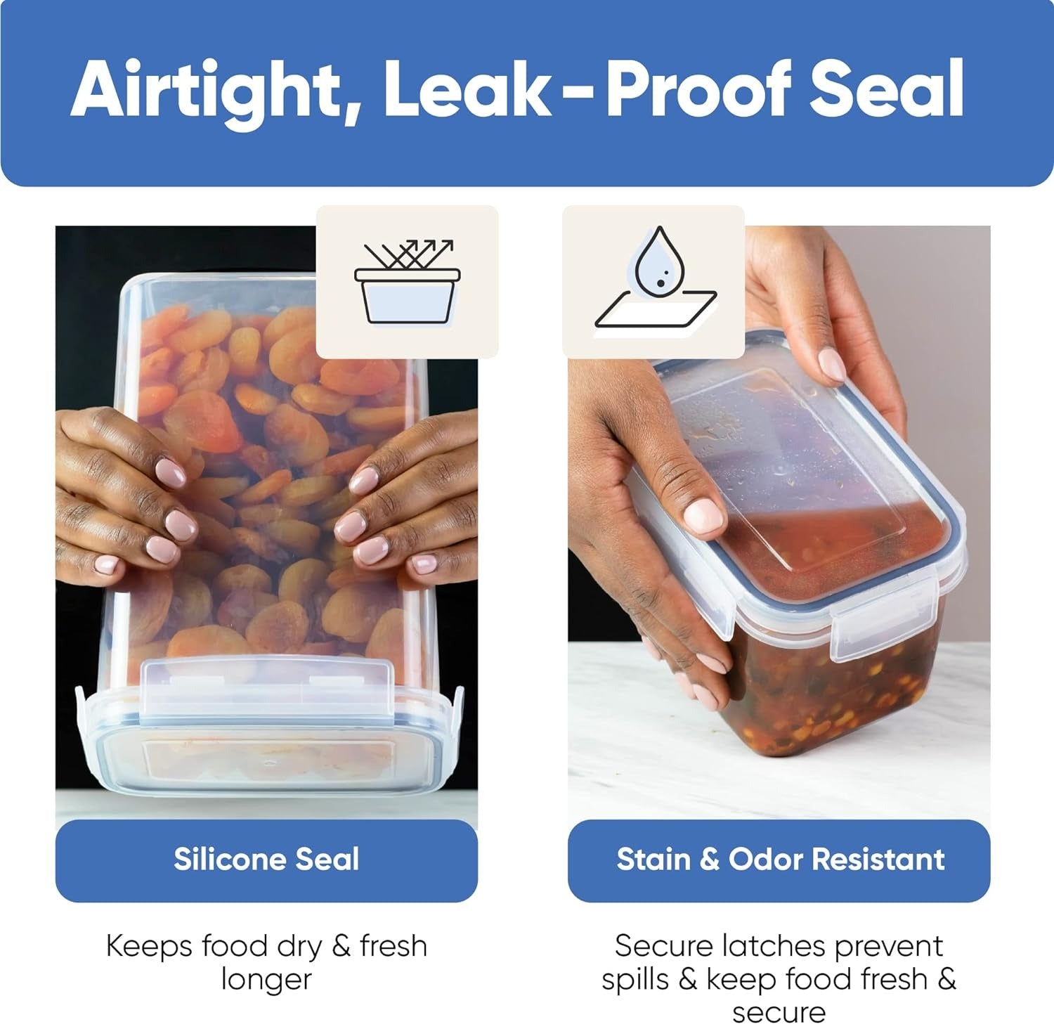 silicone seal & stain & odor resistant of Airtight Food Storage Container 