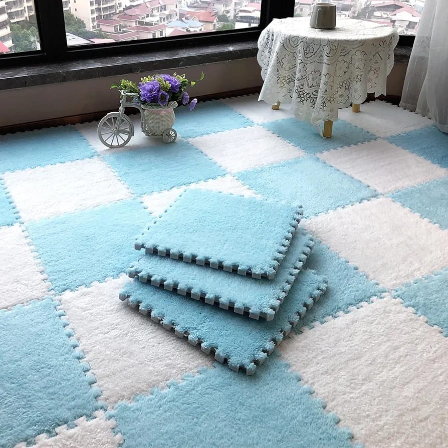 Light Blue Carpet Tile Floor Mat.