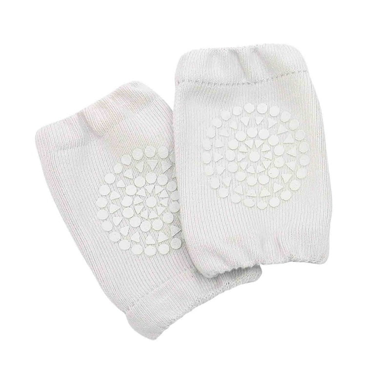 Baby knee and elbow socks in light grey color.