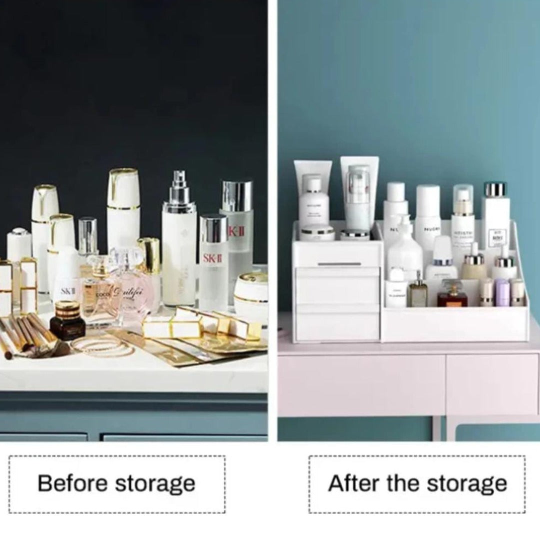 Before and After Storage of Makeup Desk Organizer.