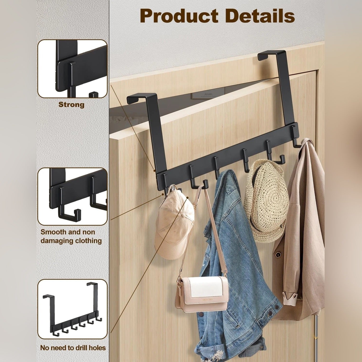 Dresses and Other Accessories are Hanged on a Over Door Hooks.