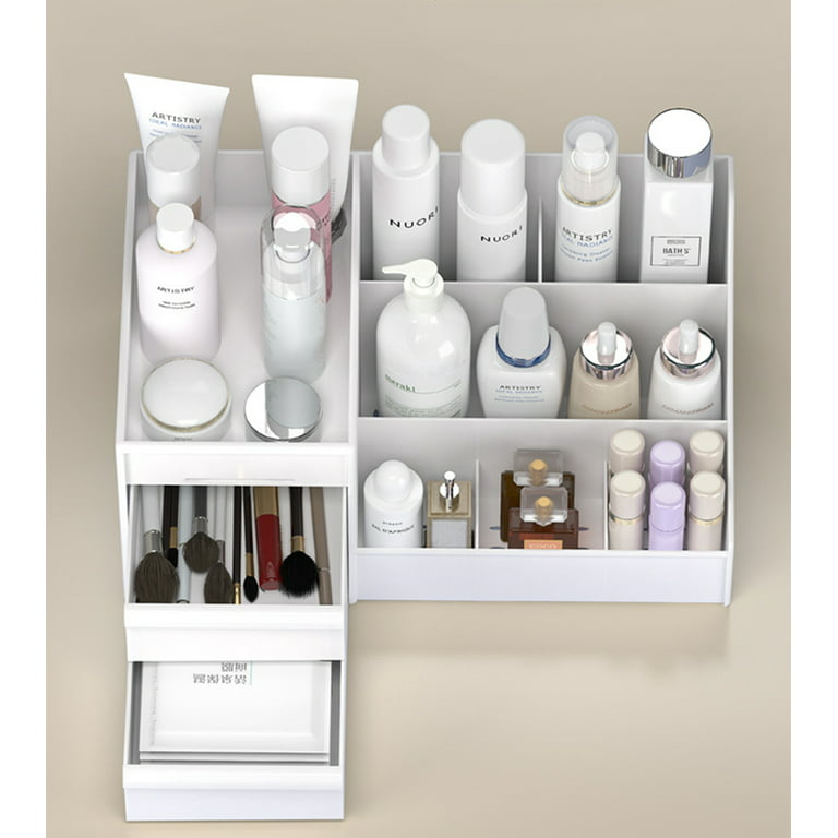 Various Cosmetics are organized in a Makeup Desk Organizer.