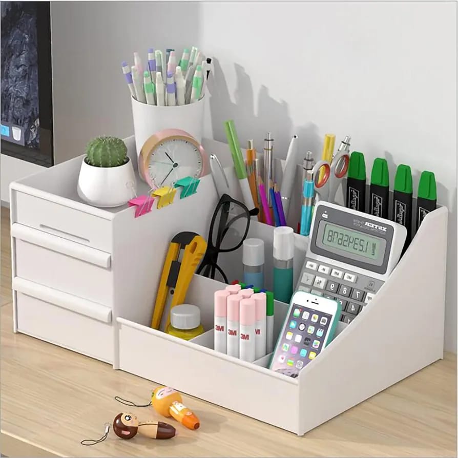 Stationaries are Organized in a Makeup Desk Organizer