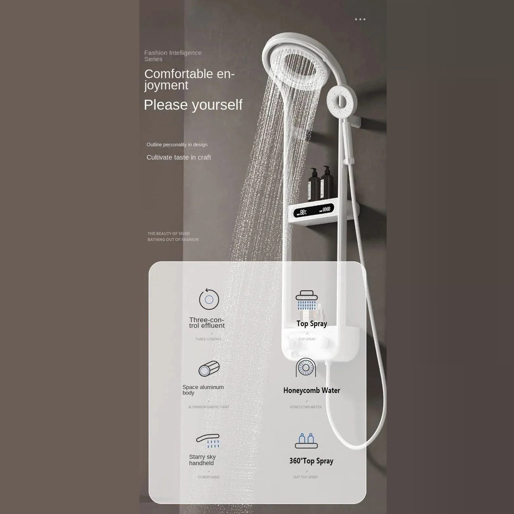 Thermostatic Shower Panel, Rain Shower Faucet Set, Digital display Bathroom Shower with Storage Rack Thermostatic Shower Panel, Rain Shower Faucet Set, Digital display Bathroom Shower with Storage Rack