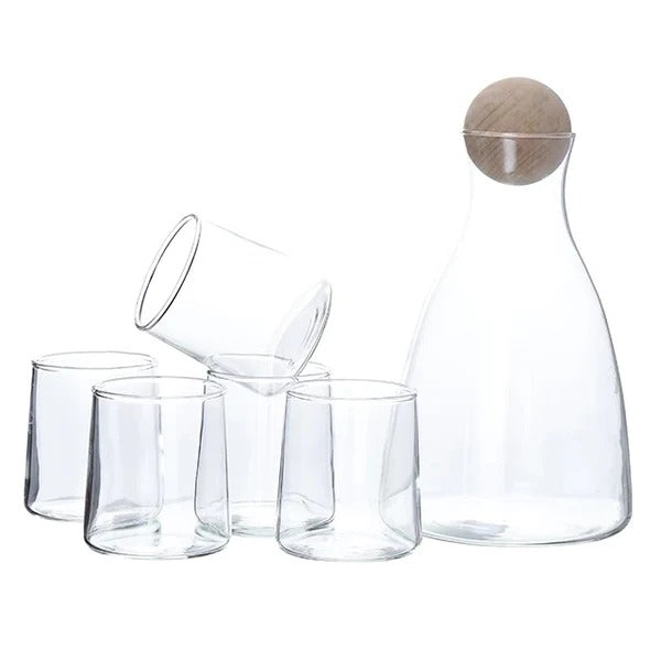 nordic style transparent jug with cork and glass