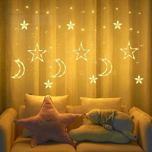 Moon Star Curtain Lights hanged above the sofa