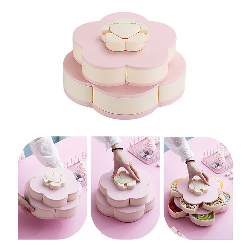 Flower Design Snack Box - Double-Layer Storage Plate for Dried Fruit, Snacks, Candy Flower Design Snack Box - Double-Layer Storage Plate for Dried Fruit, Snacks, Candy