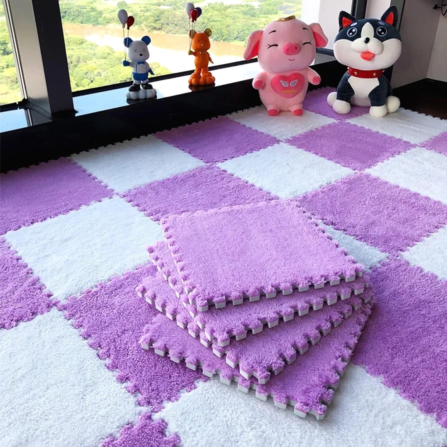 White and Purple Carpet Tile Floor Mat.