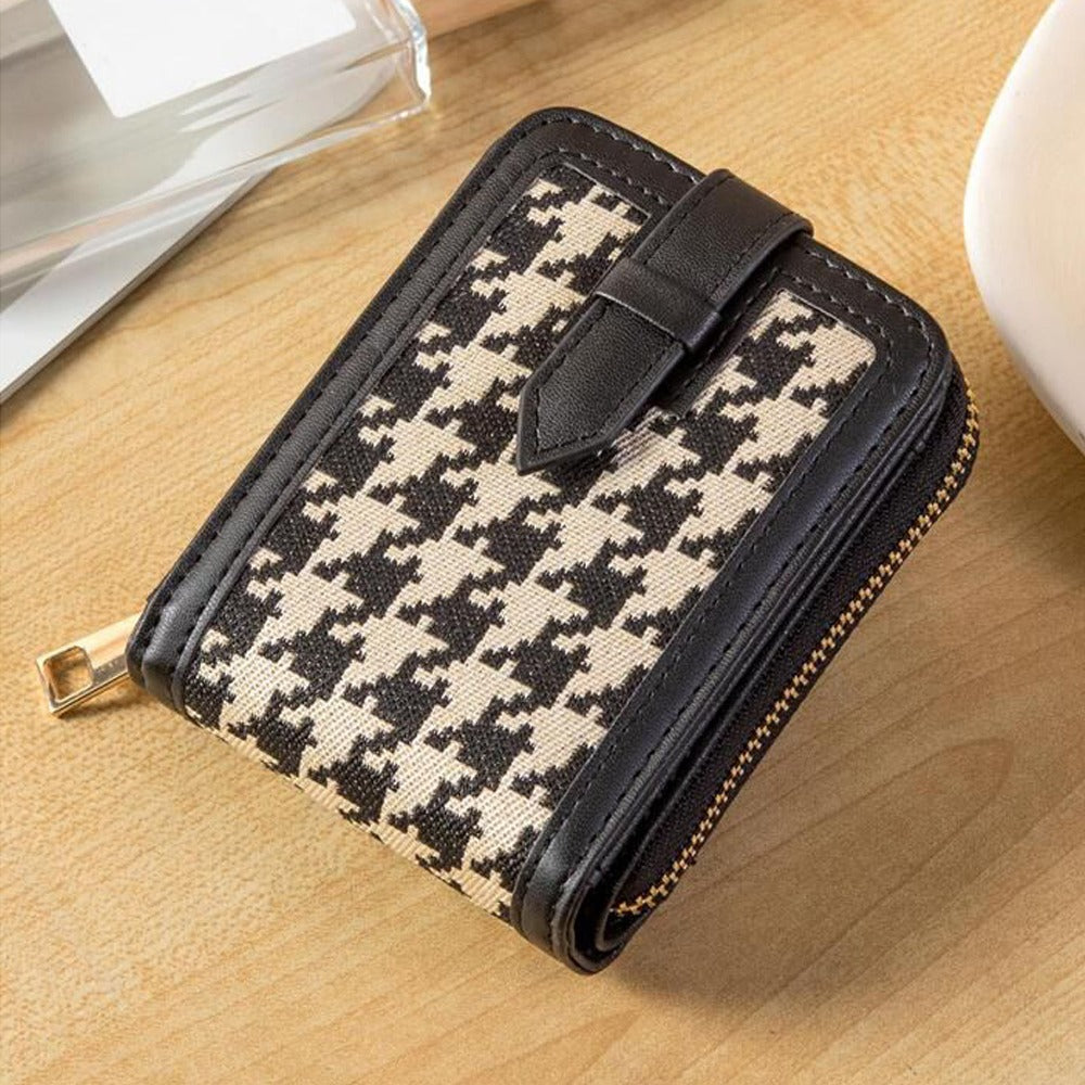 Unisex Checkered Houndstooth Canvas Wallet, Card Holder Purse Slots with Zip Lock Unisex Checkered Houndstooth Canvas Wallet, Card Holder Purse Slots with Zip Lock